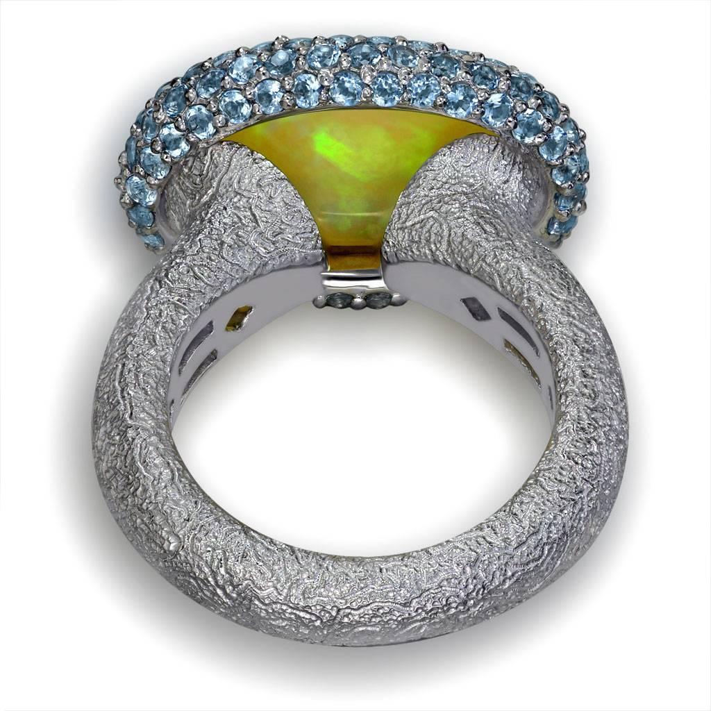 Women's or Men's Alex Soldier Opal Blue Topaz Gold Textured Cocktail Ring One of a Kind