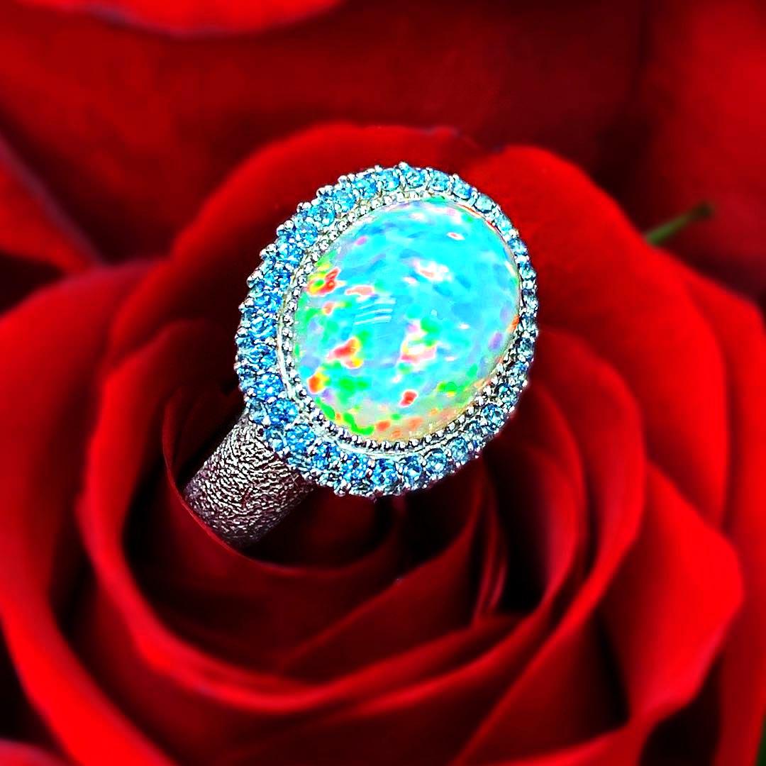 Alex Soldier Opal Blue Topaz Gold Textured Cocktail Ring One of a Kind 2
