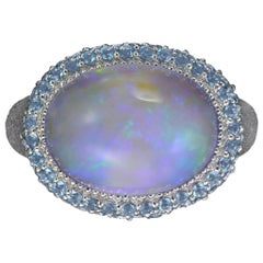 Alex Soldier Opal Blue Topaz Gold Textured Cocktail Ring One of a Kind