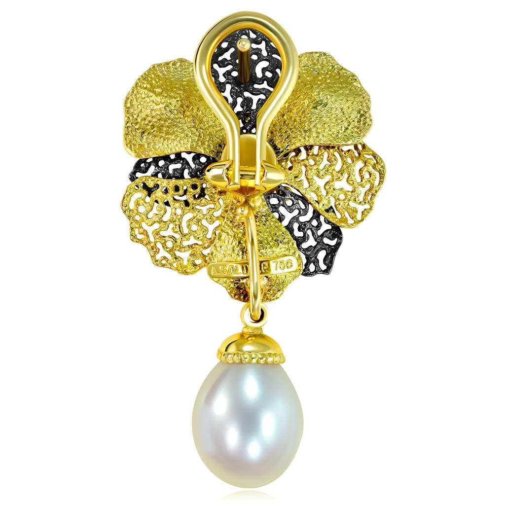 Contemporary Alex Soldier Pearl Diamond 18 Karat Gold Convertible Flower of Life Earrings For Sale