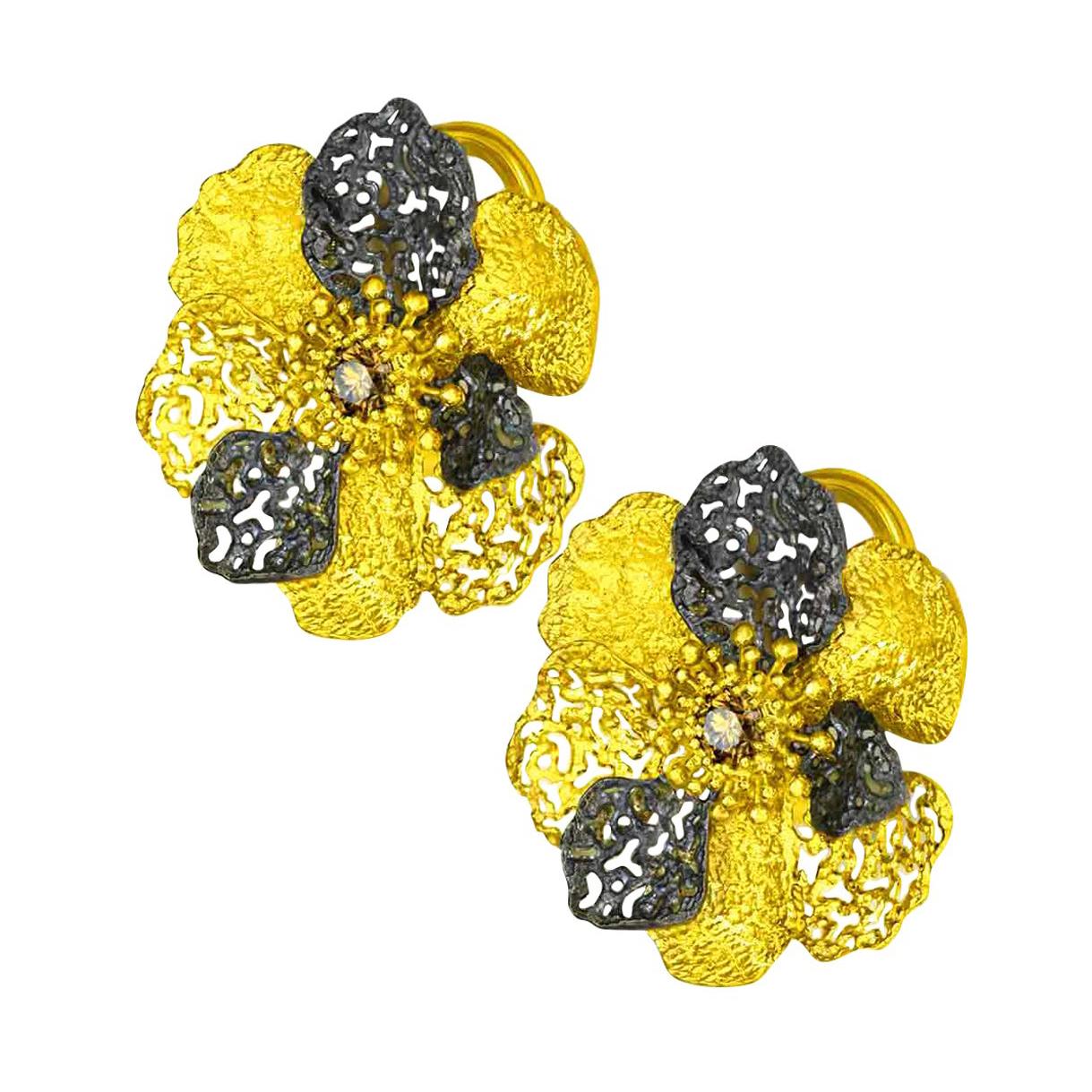 Women's or Men's Alex Soldier Pearl Diamond 18 Karat Gold Convertible Flower of Life Earrings For Sale