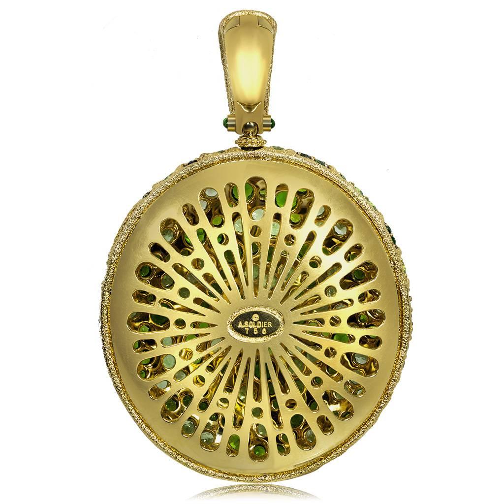 Alex Soldier Einzigartige Halskette mit Peridot und Chromdiopsid und Diamant-Gold-Anhänger (Rundschliff) im Angebot