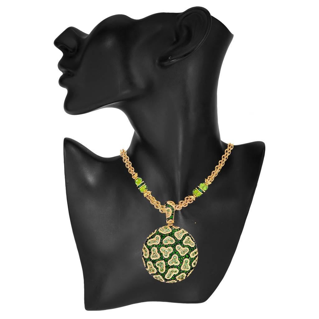 Alex Soldier Einzigartige Halskette mit Peridot und Chromdiopsid und Diamant-Gold-Anhänger für Damen oder Herren im Angebot