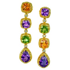 Peridot Diamond Citrine Amethyst Diamond Gold Drop Earrings