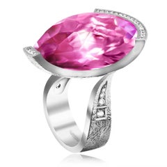 Alex Soldier Pink Quartz Diamond White Gold Swan Cocktail Ring