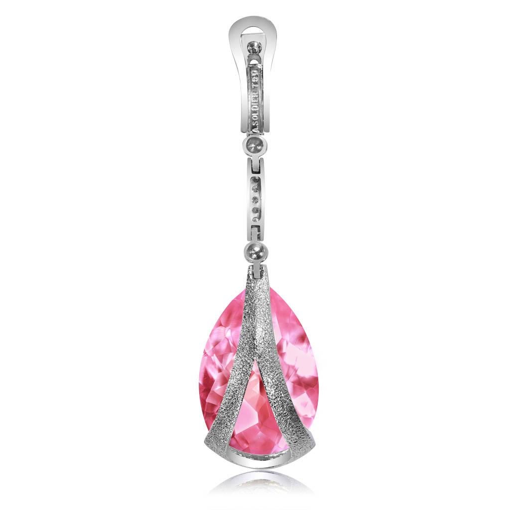 Alex Soldier Pink Quartz Diamond White Gold Swan Drop Earrings In New Condition In New York, NY