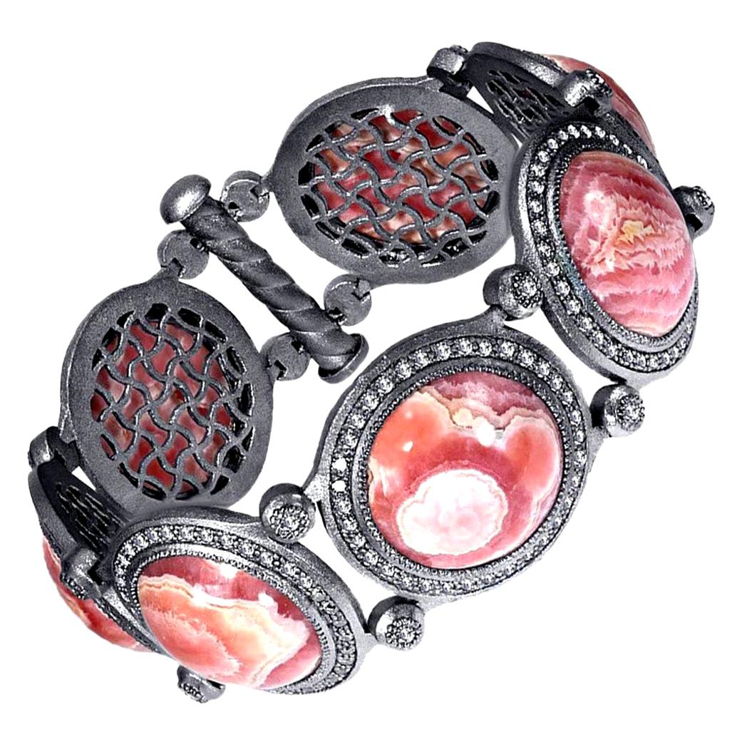 Alex Soldier Bracelet en rhodochrosite, diamants et argent oxydé, unique en son genre en vente