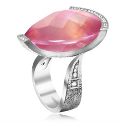 Alex Soldier Rose Quartz Diamond White Gold Swan Ring One of a Kind