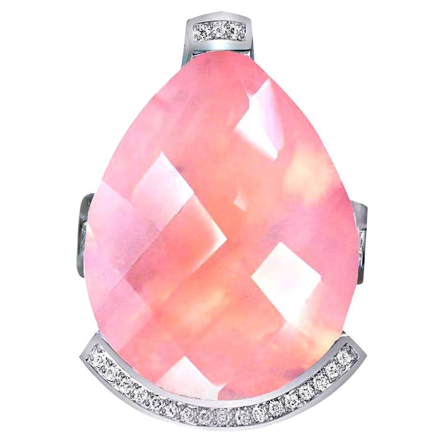 Alex Soldier Bague cygne en or blanc avec quartz rose et diamants, unique en son genre en vente