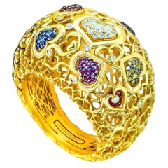 Alex Soldier Sapphire Diamond 18 Karat Yellow Gold Heart Ring One of a kind
