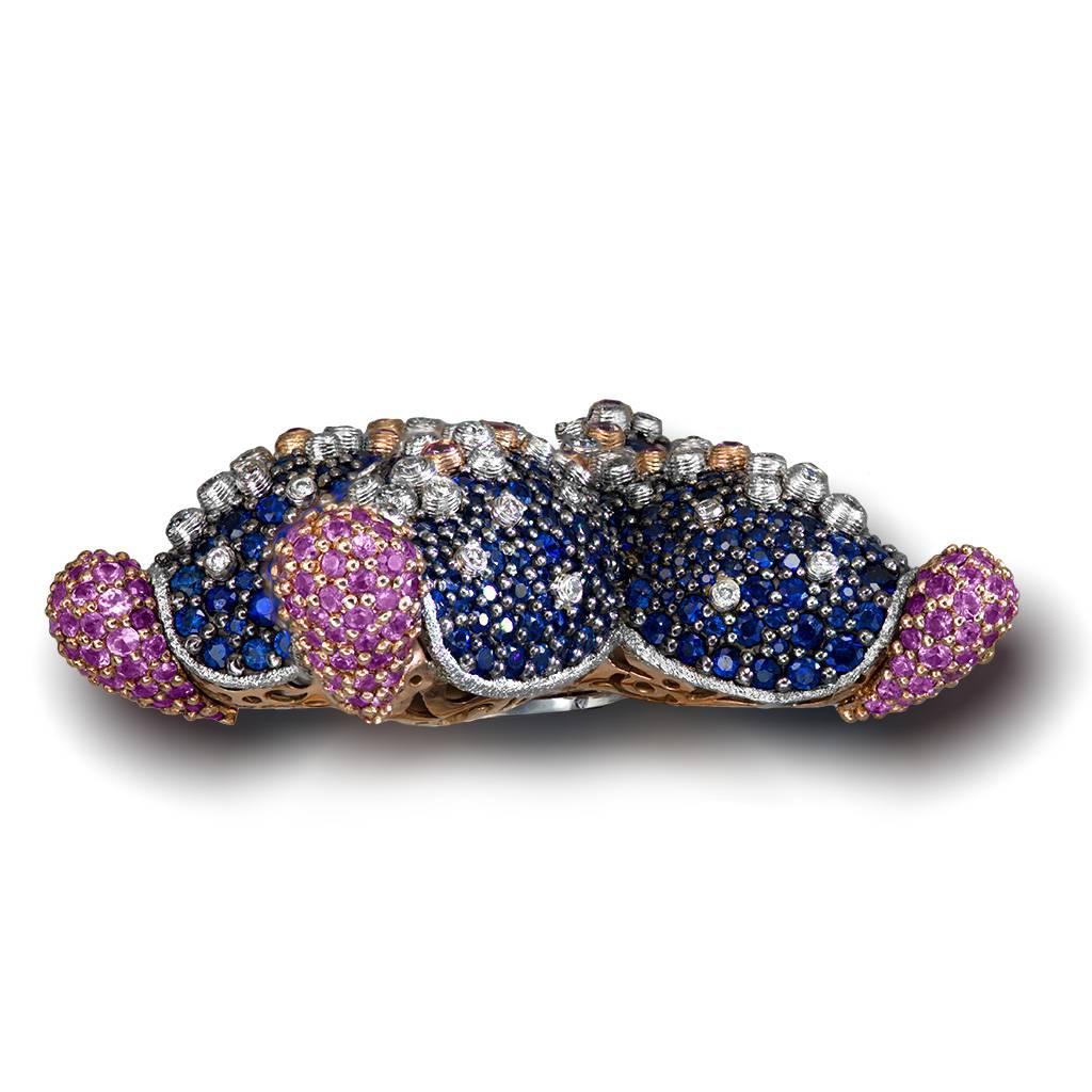 Round Cut Alex Soldier Sapphire Diamond Gold Starfish Ring Brooch Necklace Bracelet Cuff