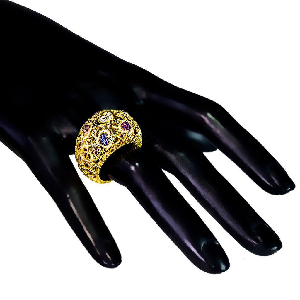 Round Cut Alex Soldier Sapphire Ruby Diamond Gold Heart Ring as seen on Samantha Mathis For Sale