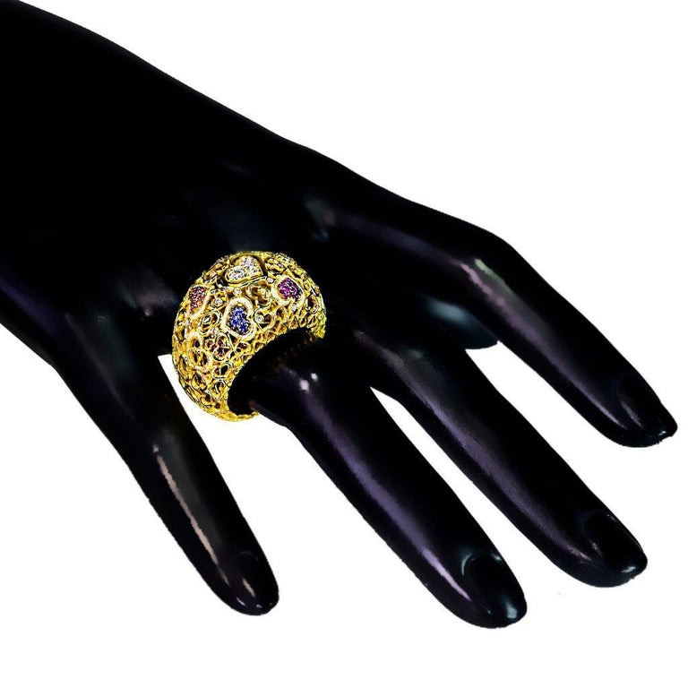 Women's or Men's Alex Soldier Sapphire Ruby Diamond Gold Heart Ring as seen on Samantha Mathis For Sale