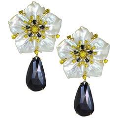 Alex Soldier Sapphire Spinel Carved Mother of Pearl Gold Convertible Earrings