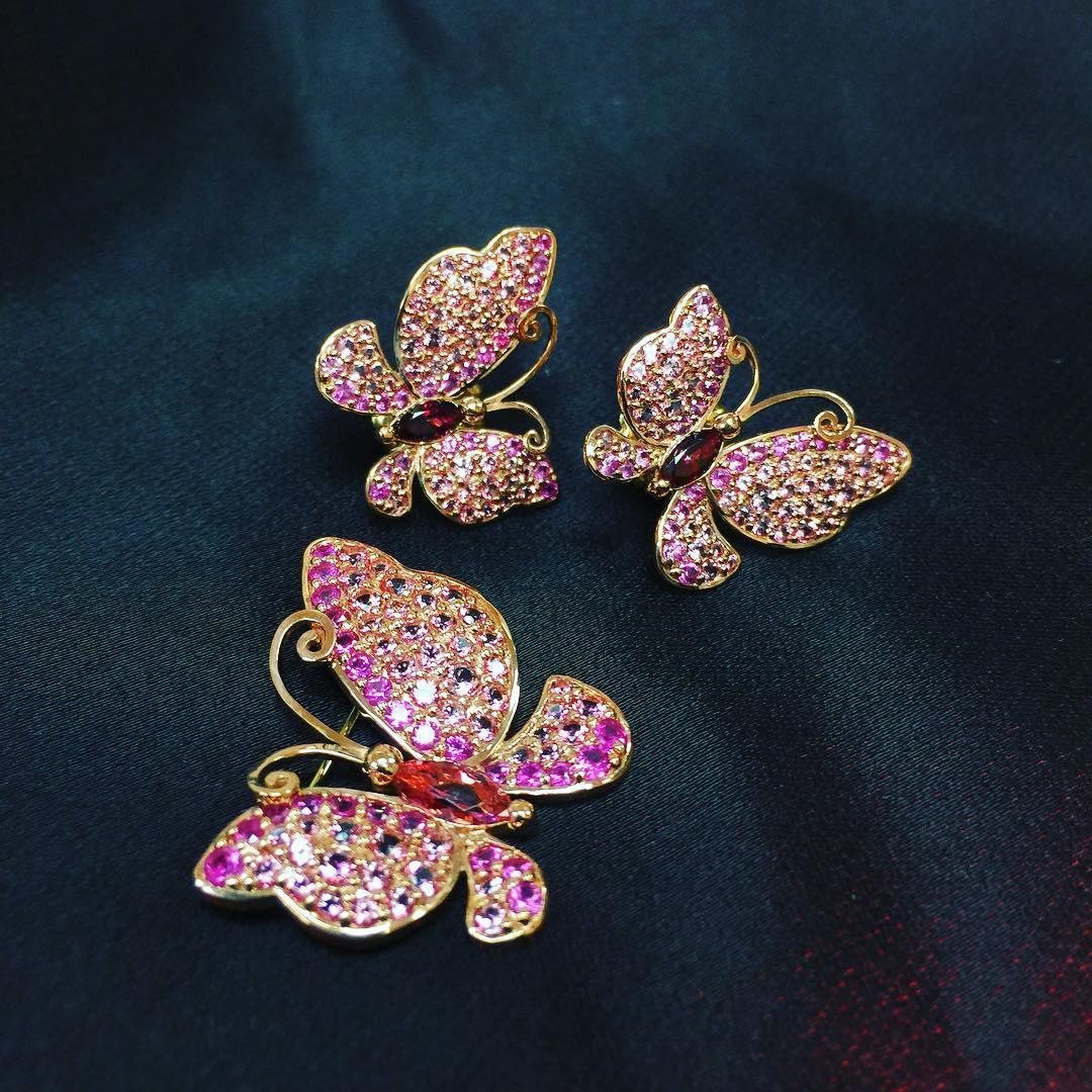 Alex Soldier Sapphire Topaz Gold Butterfly Earrings Cufflinks One of a Kind 2