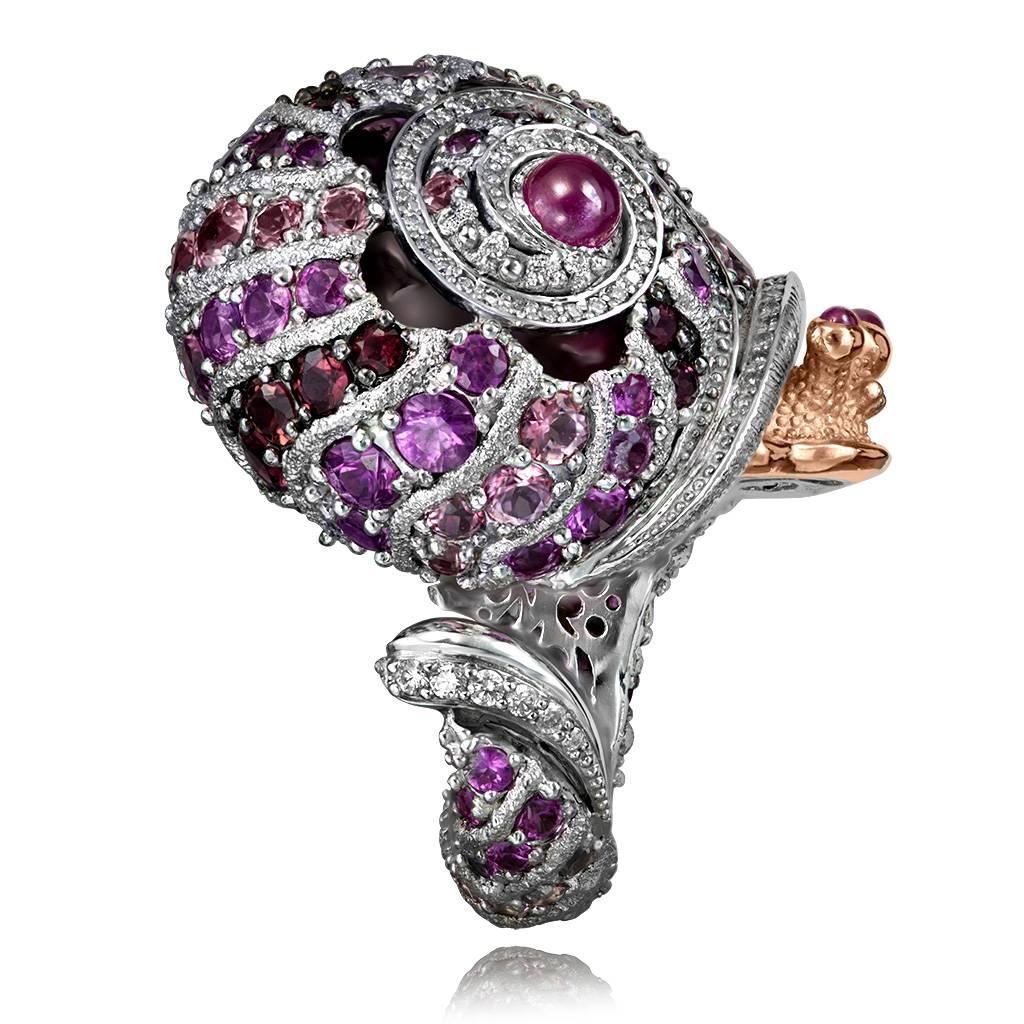 Alex Soldier Sapphire Tourmaline Diamond Topaz Ruby Snail Ring One of a Kind In New Condition In New York, NY
