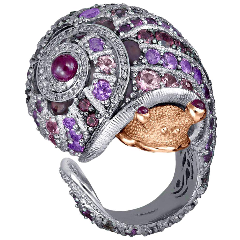 Alex Soldier Sapphire Tourmaline Diamond Topaz Ruby Snail Ring One of a Kind