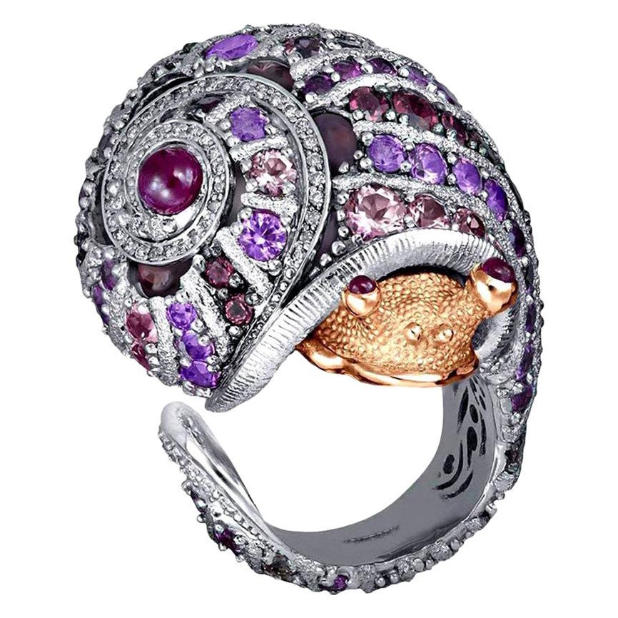 Alex Soldier Sapphire Tourmaline Diamond Topaz Ruby Snail Ring One of a Kind