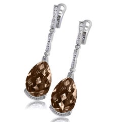 Alex Soldier Smoky Quartz Diamond White Gold Swan Drop Earrings One of a Kind