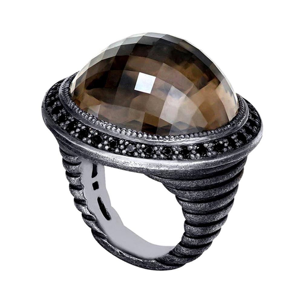 Alex Soldier Smoky Quartz Oxidized Sterling Silver Cocktail Ring One of a Kind