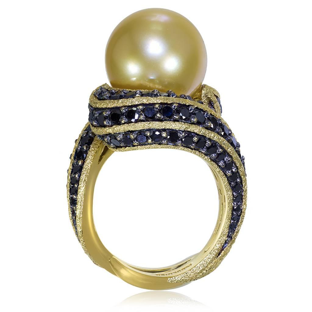 Contemporary Alex Soldier South Sea Pearl Diamond Gold Cocktail Ring One of a Kind For Sale