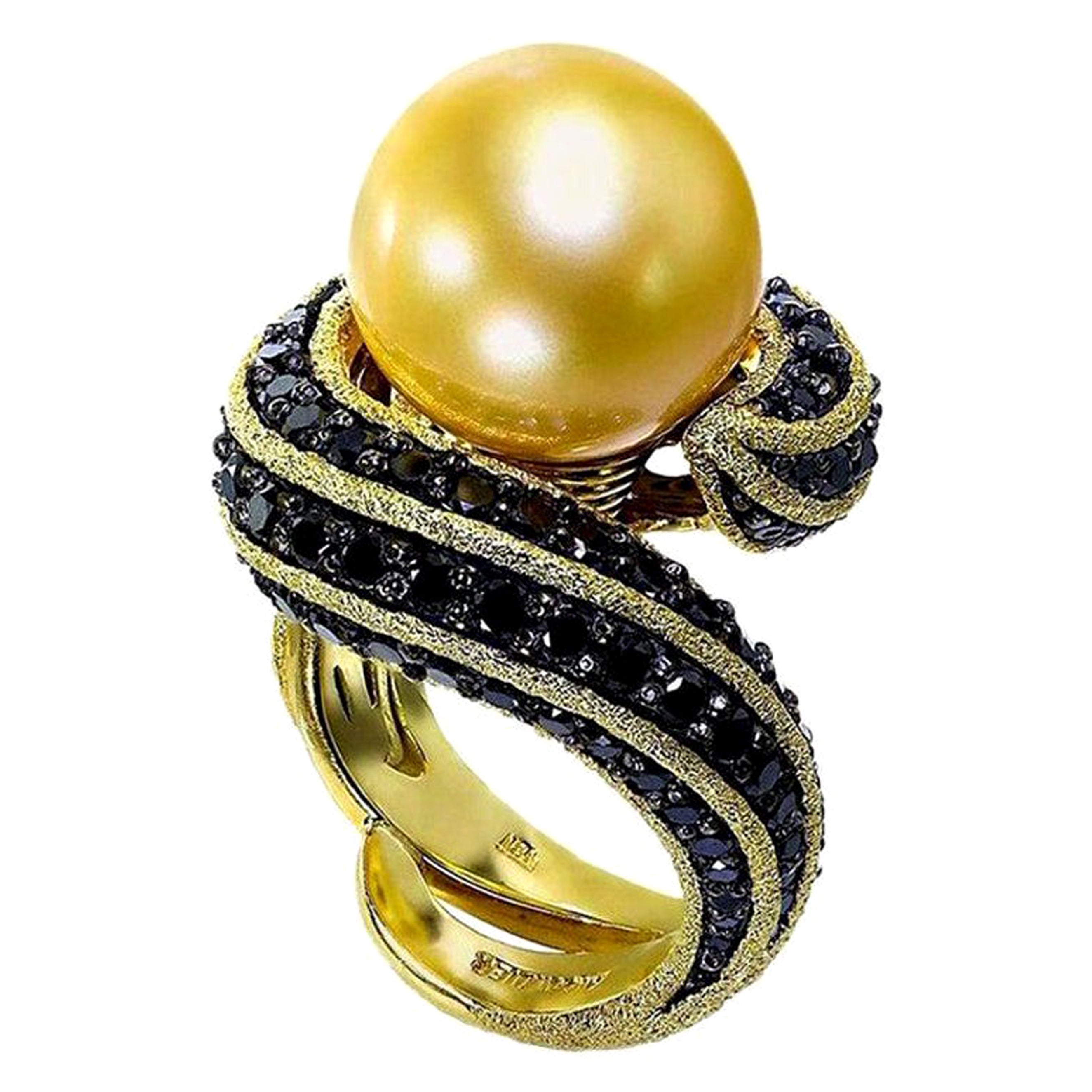 Alex Soldier Anello da cocktail in oro con perle dei mari del sud e diamanti, unico nel suo genere