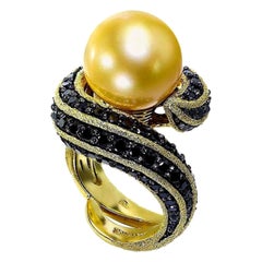 Alex Soldier Bague cocktail en or avec perle des mers du Sud et diamants, unique en son genre