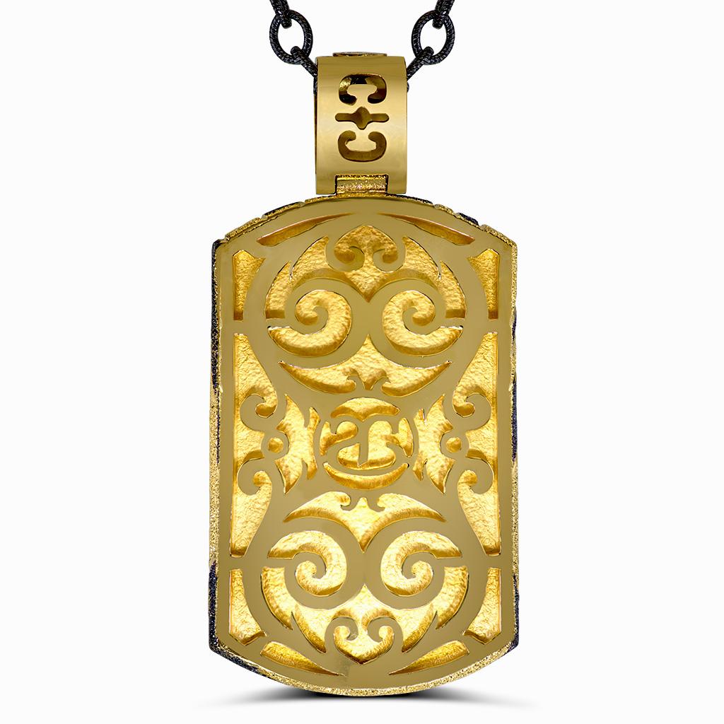 Each design from this Cora collection is hand textured with Alex Soldier's signature metalwork that creates an effect of a diamond inlay. Handmade with love in NYC from responsibly sourced materials. Limited Edition. Pendant dimensions: 40 mm W, 60