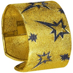 Alex Soldier Sterling Silver Gold Rhodium Textured Hinged Star Cuff Bracelet
