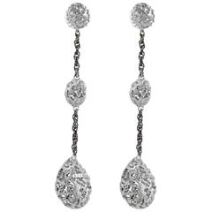 Alex Soldier Sterling Silver Platinum Textured Drop Dangle Earrings