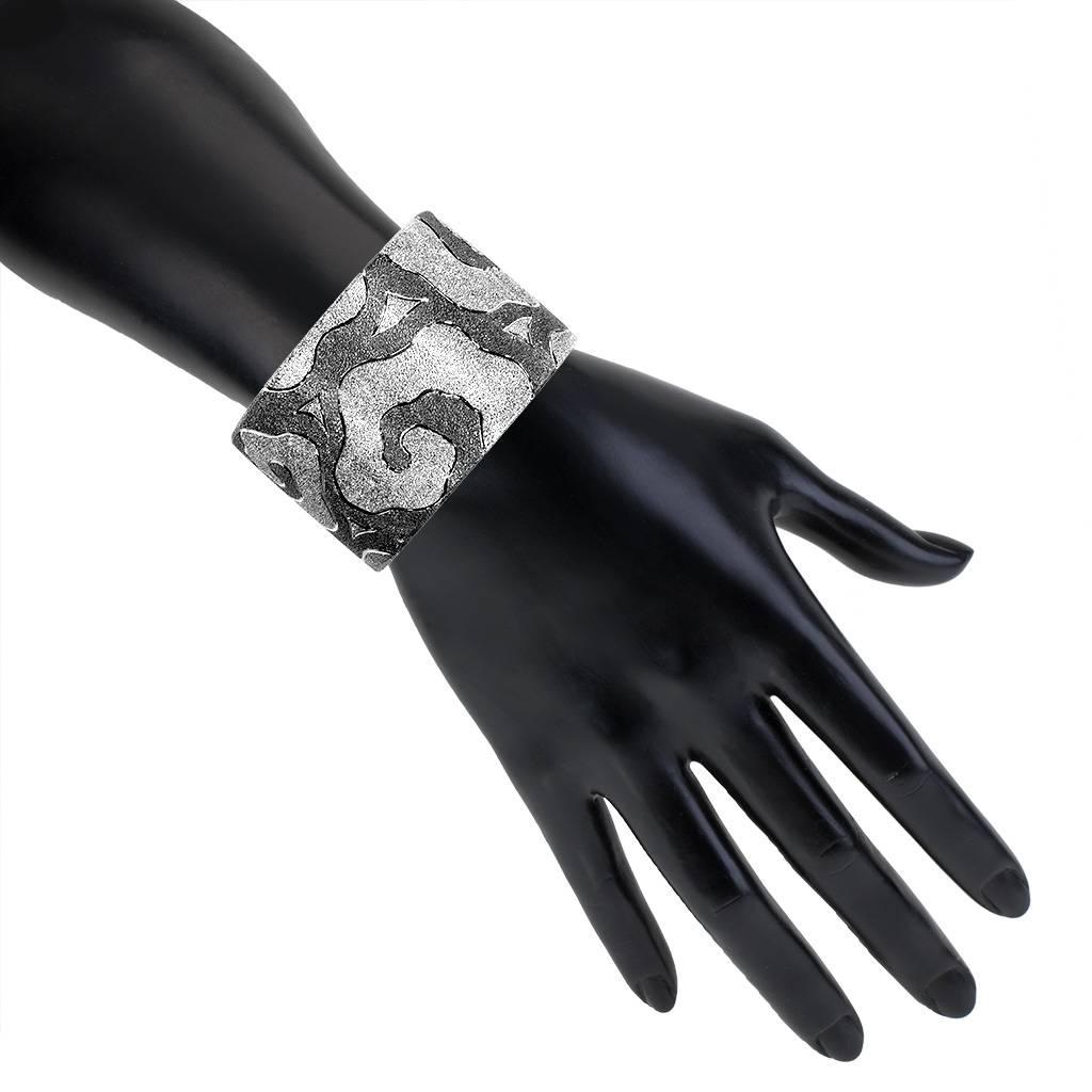 Alex Soldier Sterling Silver Platinum Textured Handmade Hinged Cuff Bracelet 1