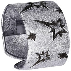 Alex Soldier Sterling Silver Platinum Textured Hinged Star Cuff Bracelet