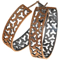 Alex Soldier Sterling Silver Rose Gold Platinum Textured Hoop Earrings