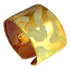 Alex Soldier Sterling Silver Yellow Gold Hinged Textured Cuff Bracelet