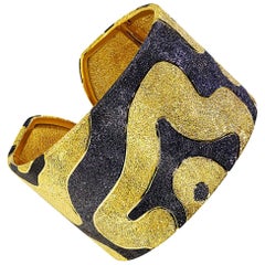 Alex Soldier Sterling Silver Yellow Gold Rhodium Textured Hinged Cuff Bracelet