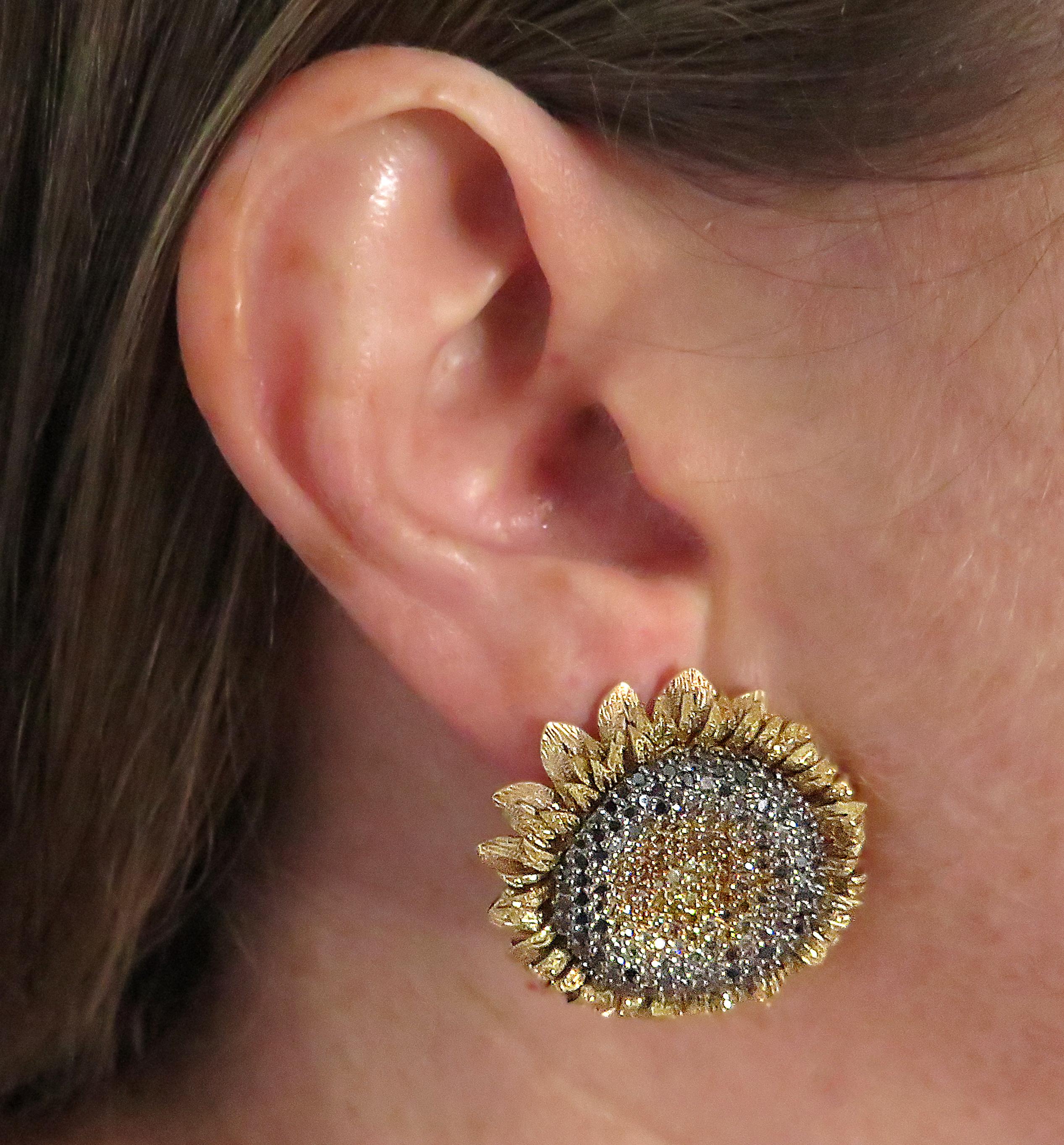 Round Cut Alex Soldier Sunflower Earrings