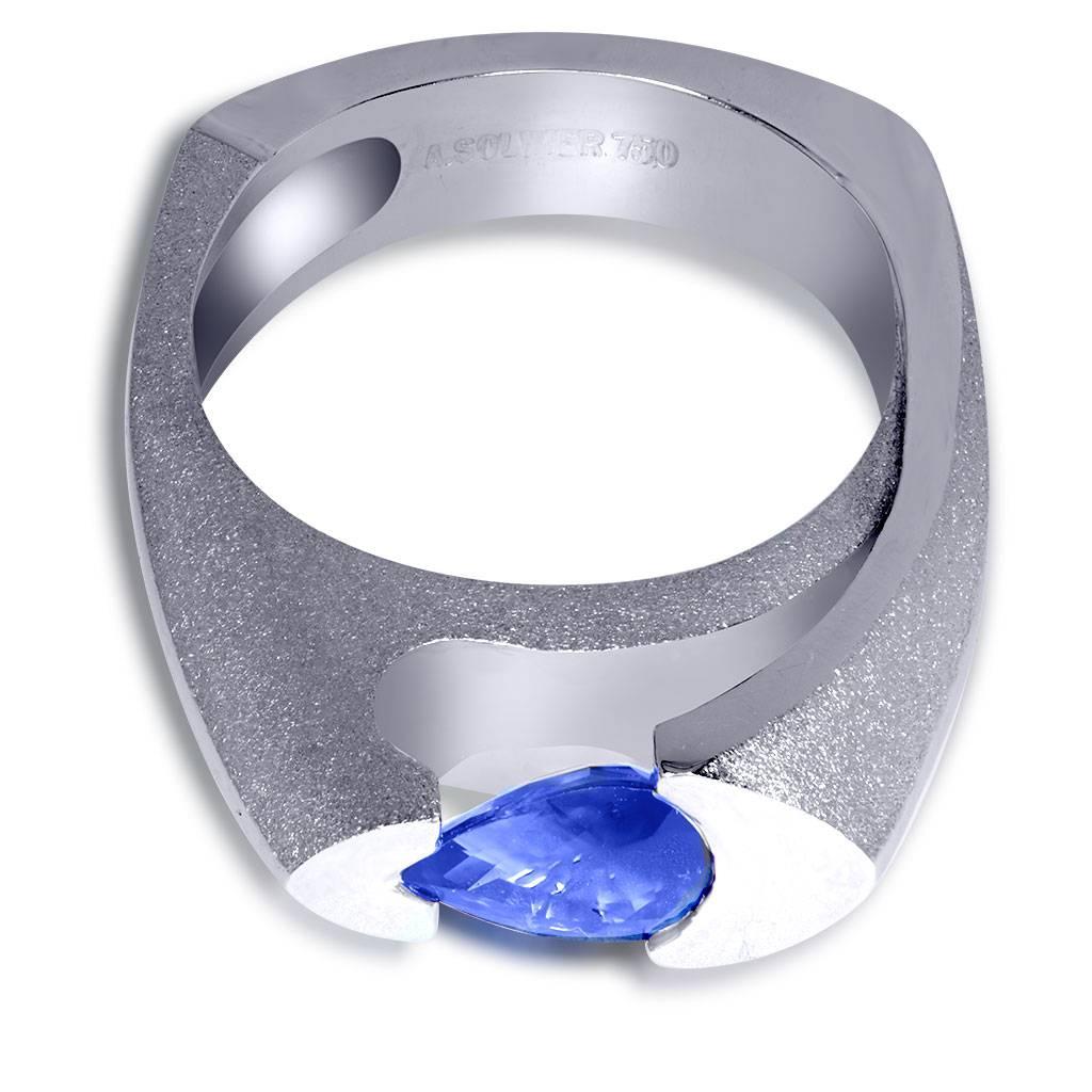 Pear Cut Alex Soldier Tanzanite 18 Karat White Gold Cocktail Ring One of a Kind For Sale