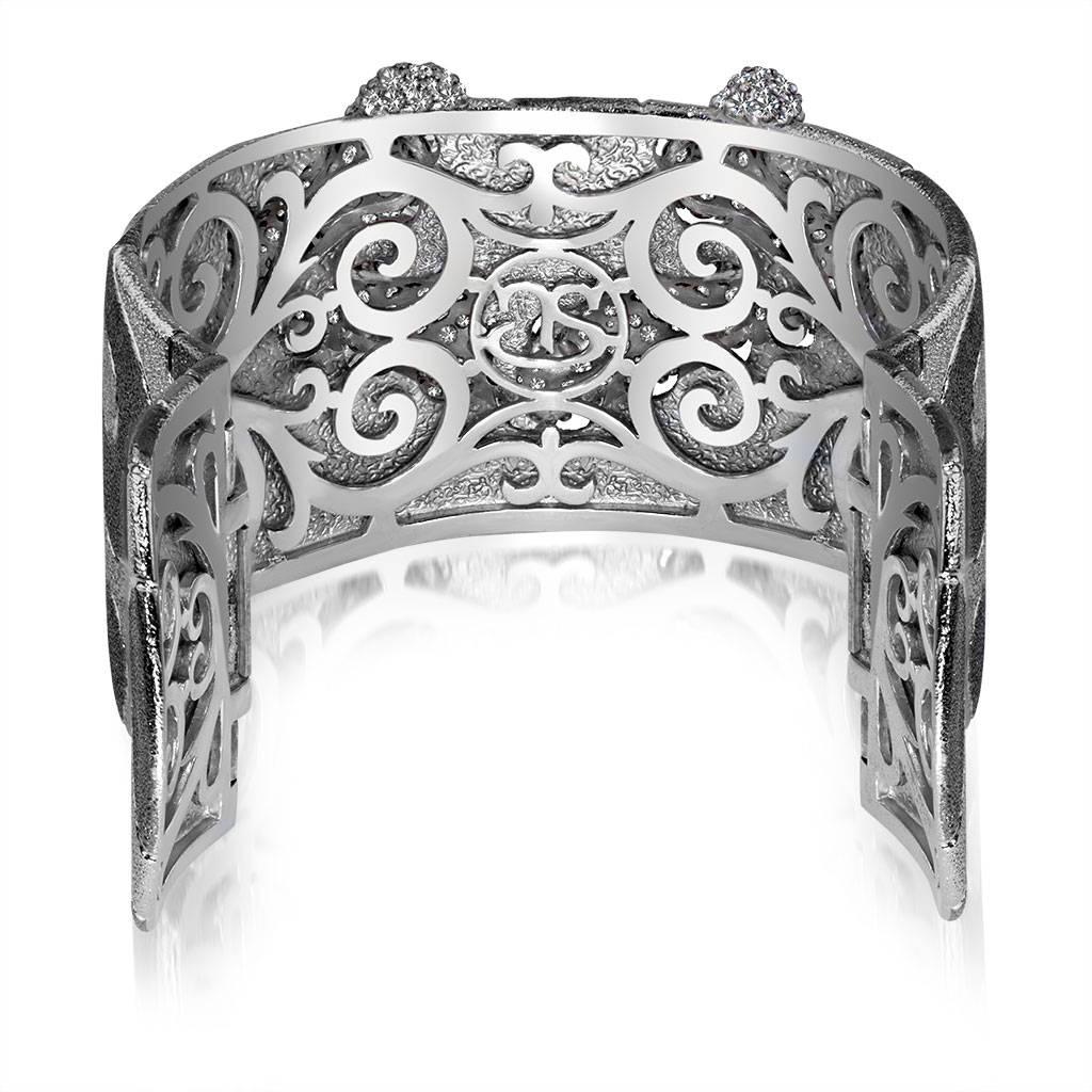 Round Cut Alex Soldier Topaz Platinum Sterling Silver Hinged Cuff Bracelet One of a kind