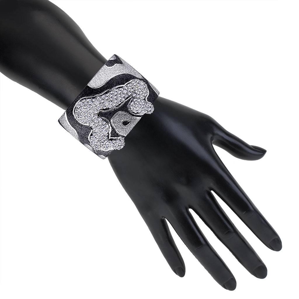 Alex Soldier Topaz Platinum Sterling Silver Hinged Cuff Bracelet One of a kind In New Condition In New York, NY