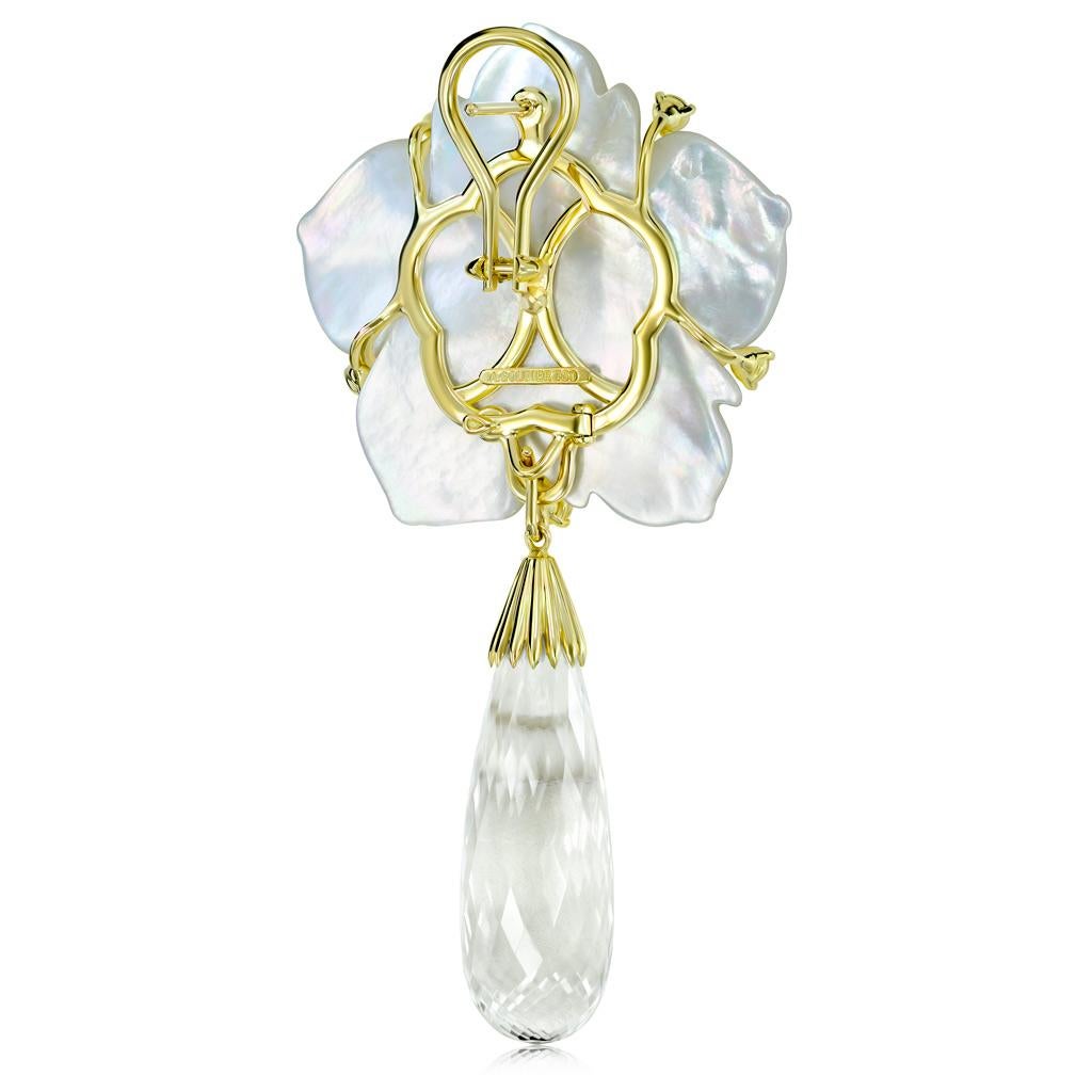 Contemporary Alex Soldier Topaz, Quartz, Carved Mother of Pearl Blossom Convertible Earrings For Sale