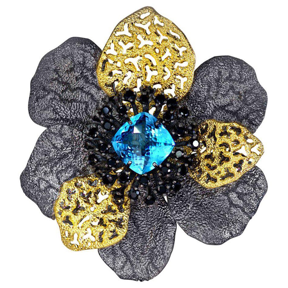 Alex Soldier Topaze Spinel Sterling Silver Gold Textured Brooch Pendentif Headpiece