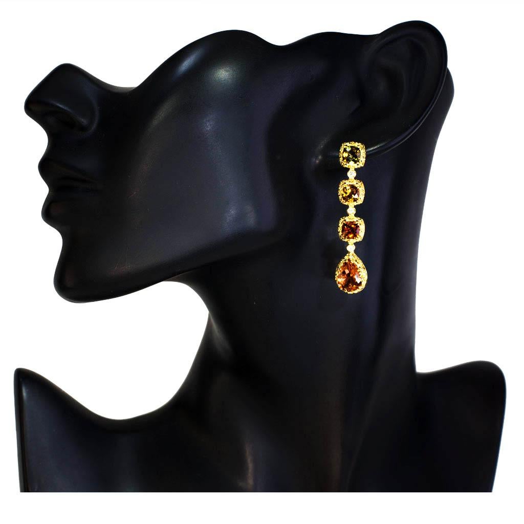 Women's Alex Soldier Tourmaline Diamond Gold Byzantine Drop Earrings One of a Kind