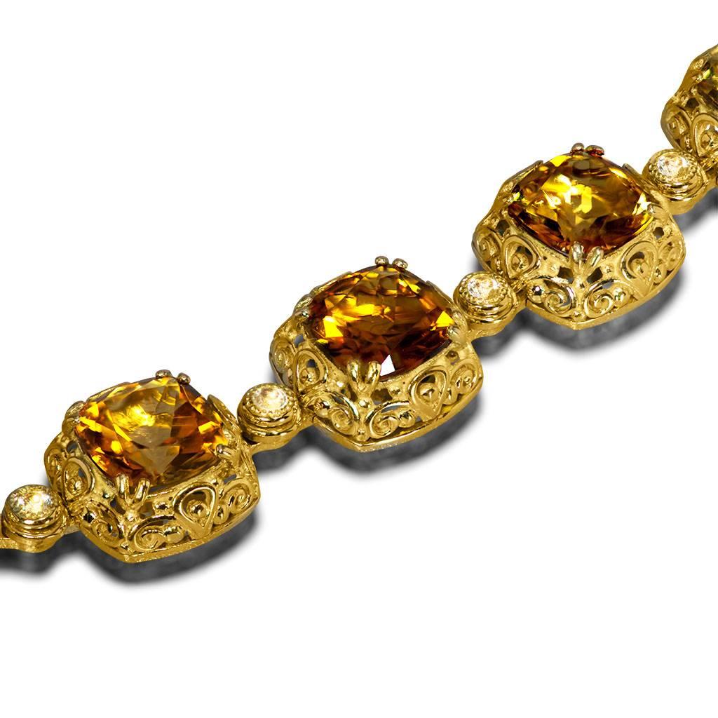 Women's or Men's Alex Soldier Tourmaline Diamond Gold Byzantine Necklace One of a Kind