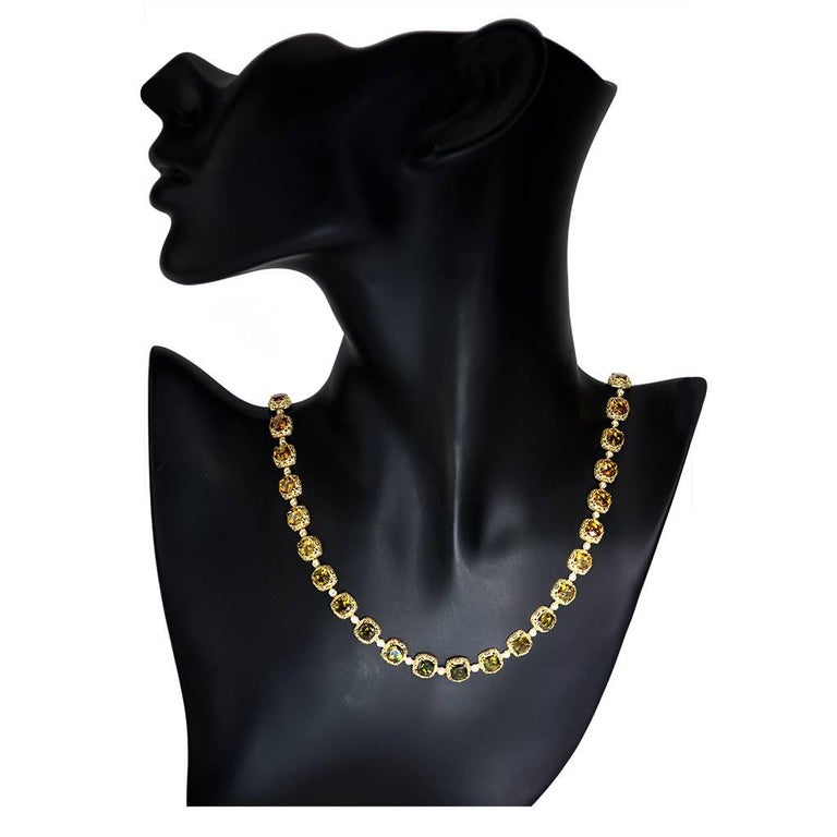 Alex Soldier Tourmaline Diamond Gold Byzantine Necklace One of a Kind For Sale 3