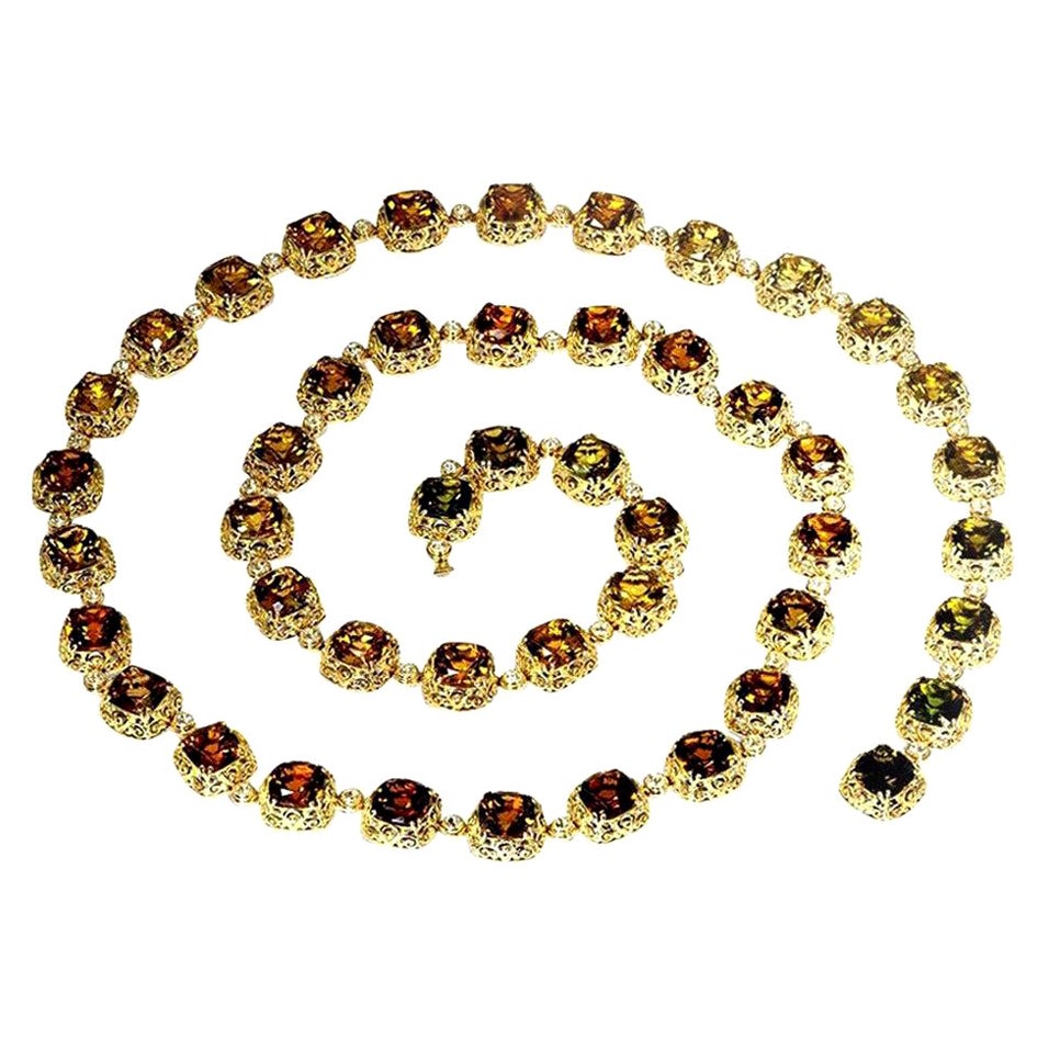 Alex Soldier Tourmaline Diamond Gold Byzantine Necklace One of a Kind (Collier byzantin en or avec tourmaline et diamant) en vente