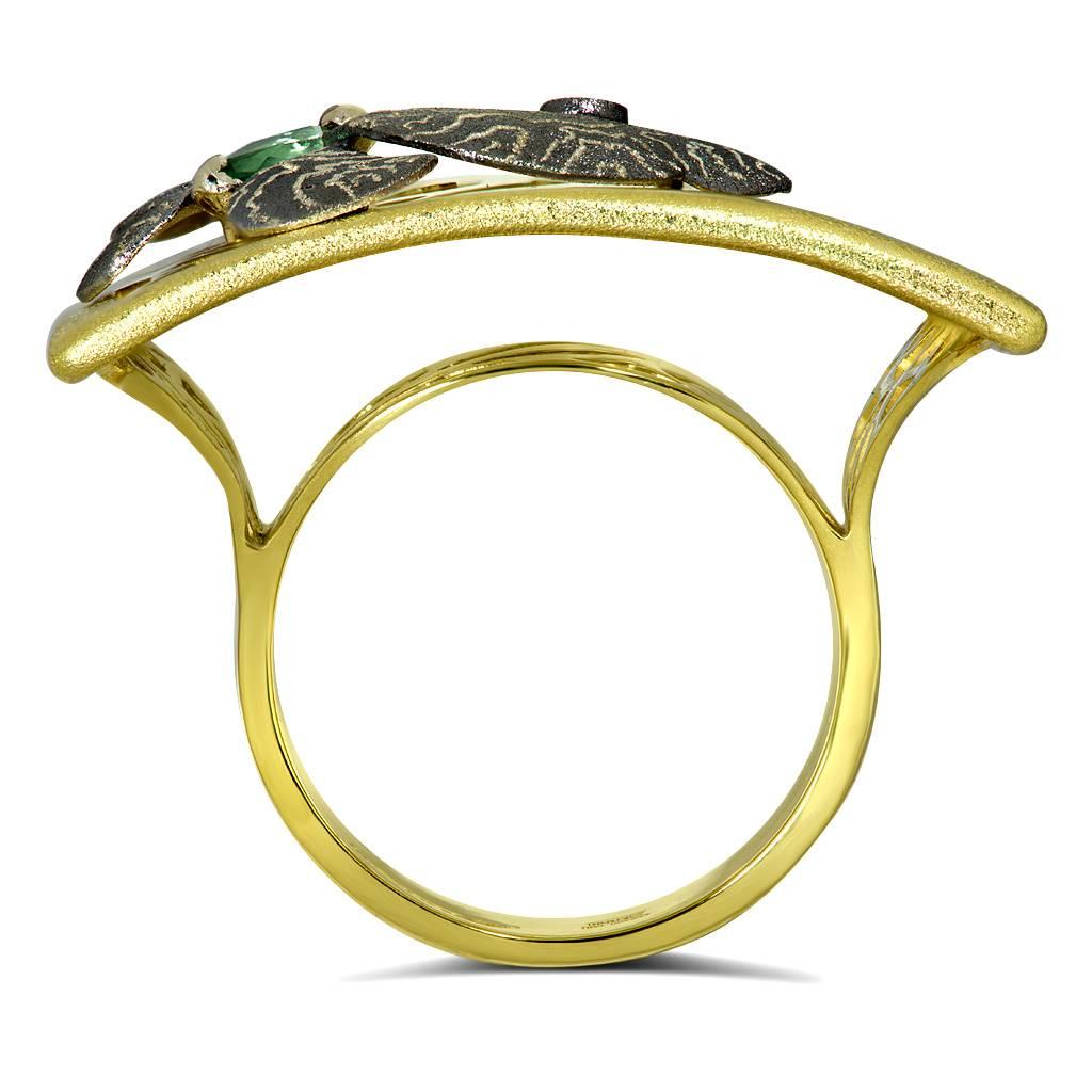 Marquise Cut Alex Soldier Tourmaline Gold Hand-Textured Butterfly Ring One of a Kind For Sale