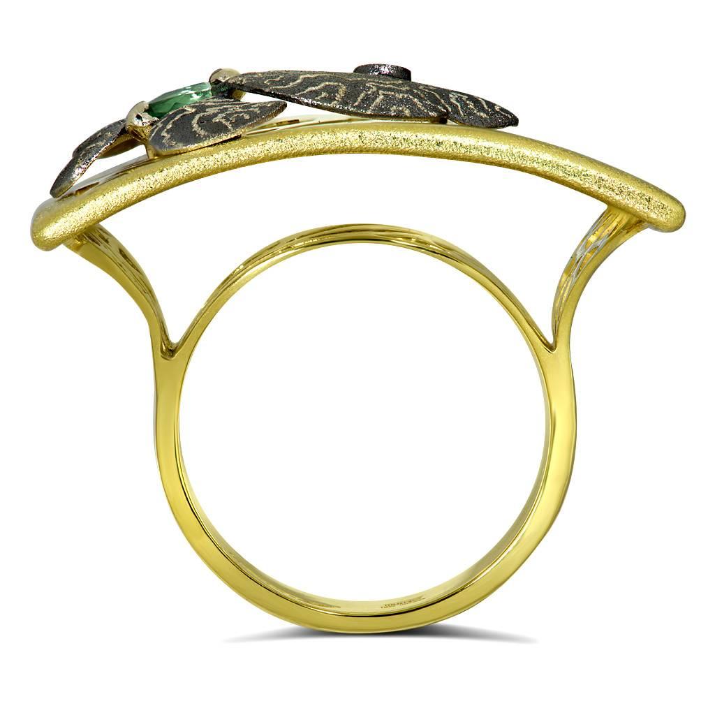 Marquise Cut Alex Soldier Tourmaline Gold Hand-Textured Butterfly Ring One of a Kind