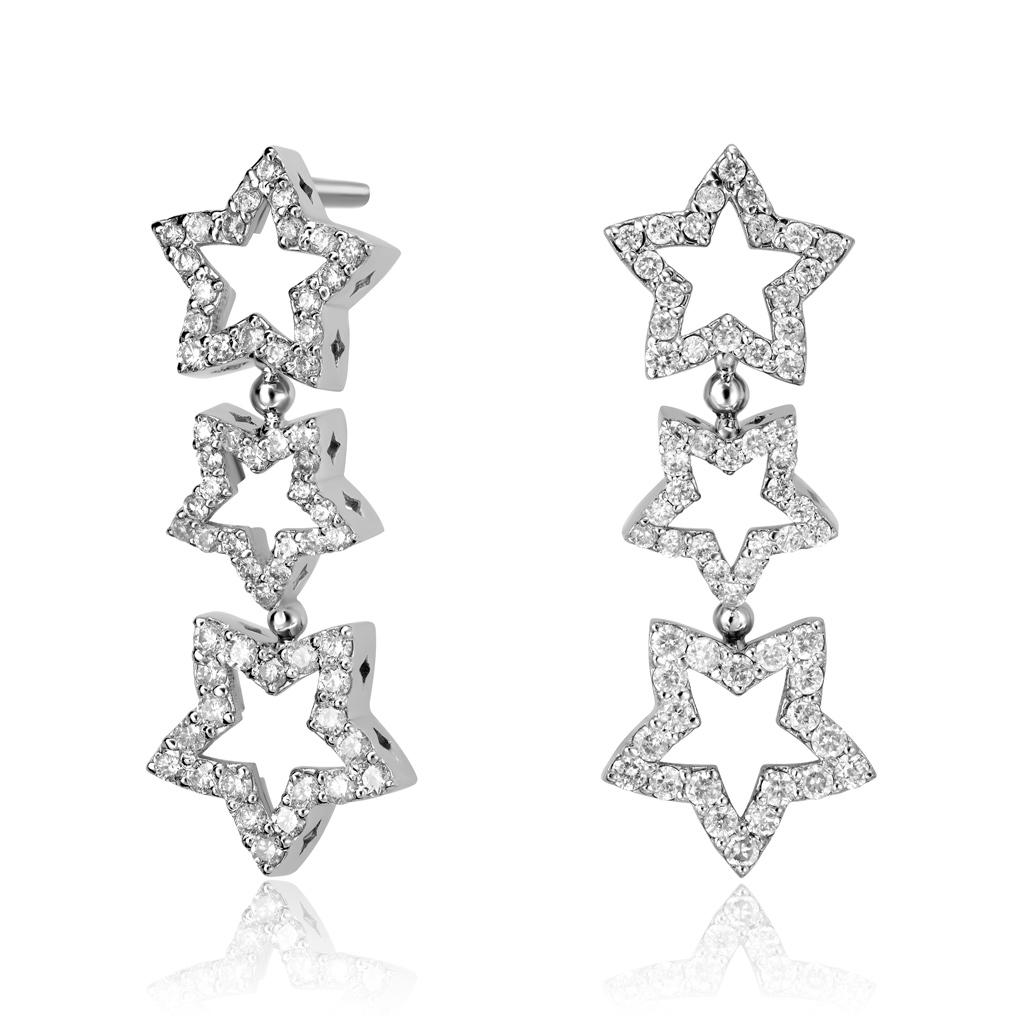 Contemporaneo Alex Soldier Trinity Diamond Star Orecchini a goccia in oro bianco unici nel loro genere in vendita