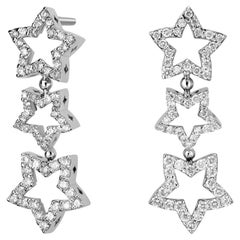 Alex Soldier, boucles d'oreilles en goutte Trinity étoile en or blanc et diamants, uniques en leur genre