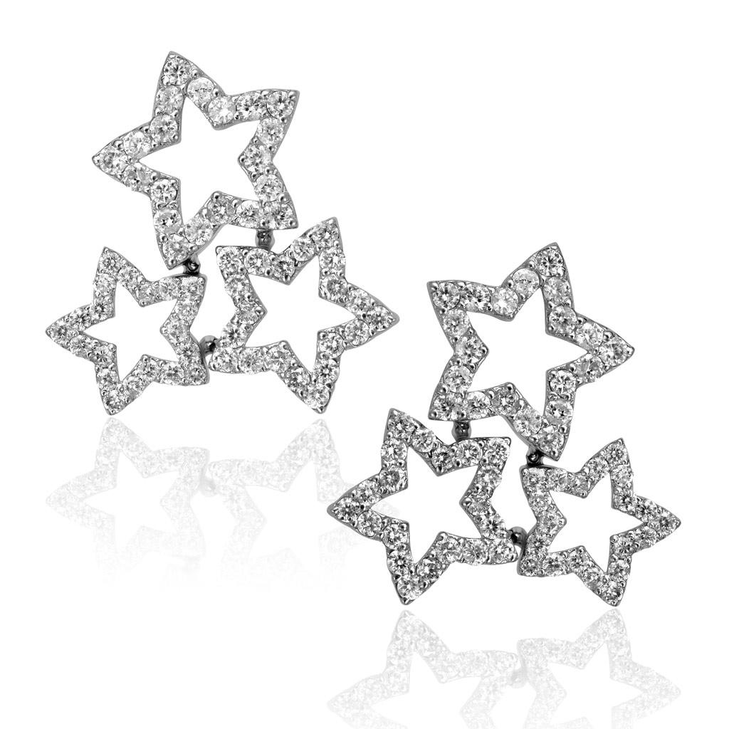 As if formed by a spectacular event of cosmic proportions in the heart of the Universe,  Alex Soldier's divine Diamond Trinity Star drop earrings beam a spotlight on a superstar in You. Shine on like a true star that you are and light the way for